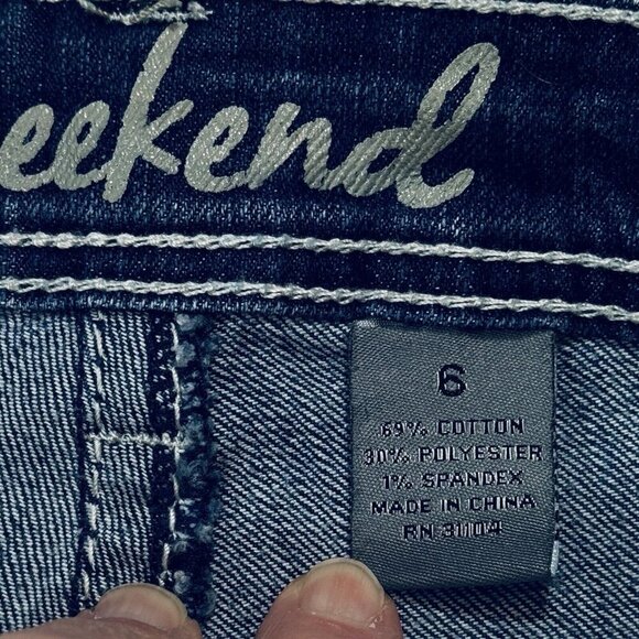 ND WEEKEND Jeans Women's Sz 6 Dark Blue Skinny Embroidered Studs Stones Pockets - Picture 12 of 16